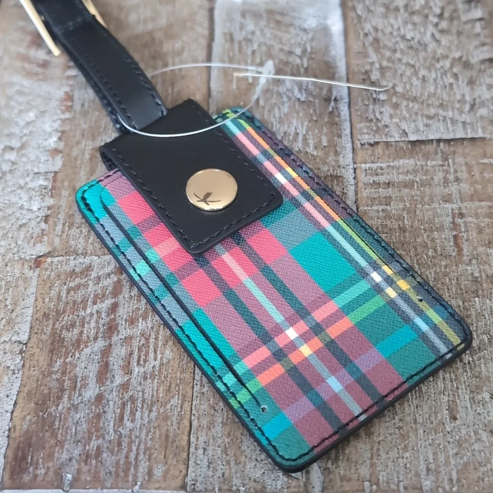 J Crew Leather Tartan Luggage Tag NWT
